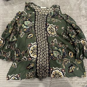 Angie Girls Green Floral Blouse with Yellow Accents